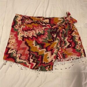 Zara Swim Coverup Wrap Skirt with Fringe